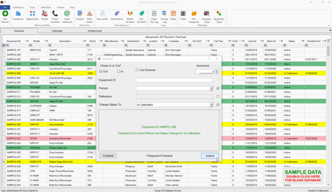 Calibration Management Software Check Out Feature