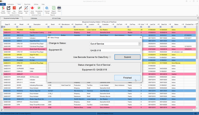 Calibration Management Software Status Feature