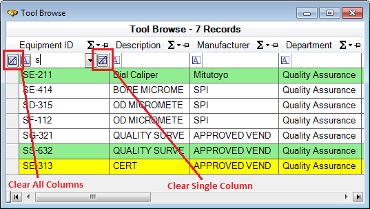 Clearing the Filter Row