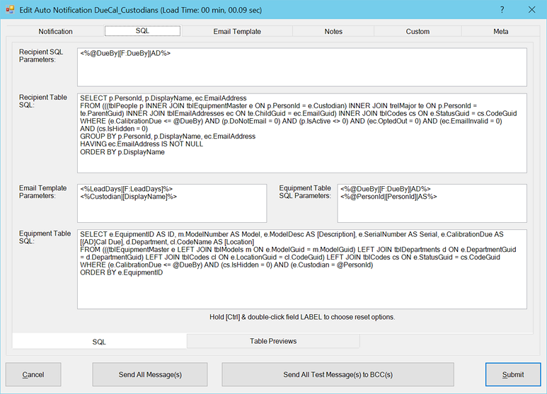 Auto Notify Grid SQL Statements