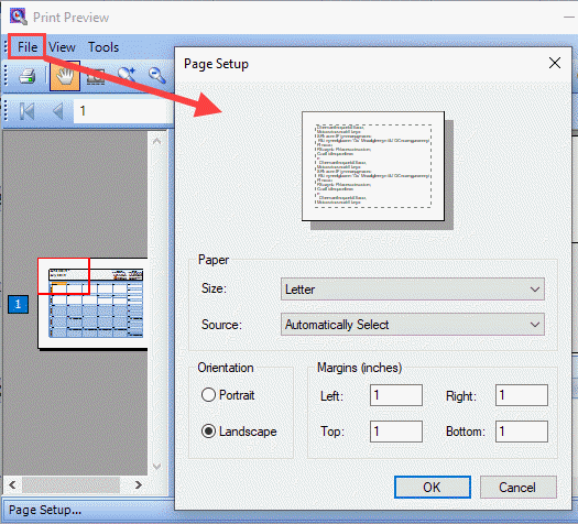 Page Setup within Print Preview