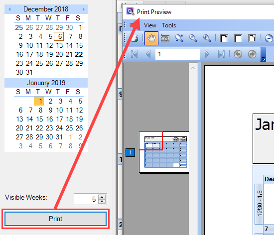 Print Calendar Preview