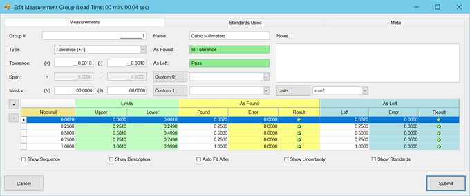 Calibration Event Measurement Group