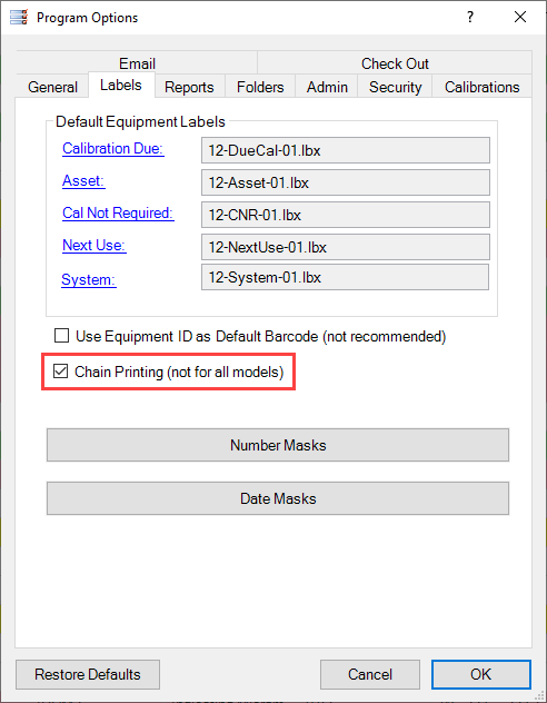 Chain Printing Checkbox