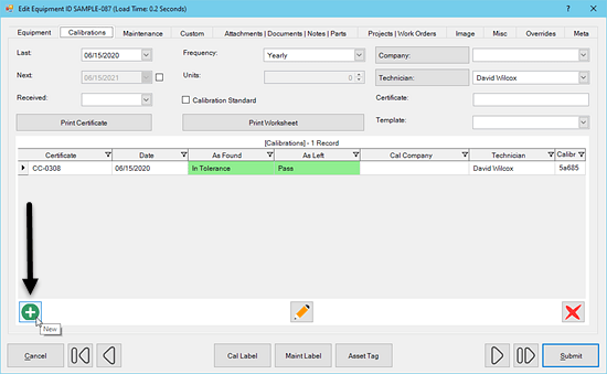 Create New Calibration Event