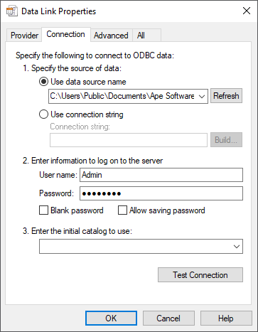 Data Link Properties - Connection