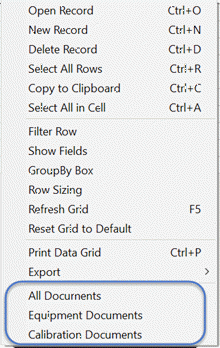 Document Grids View Context Menu