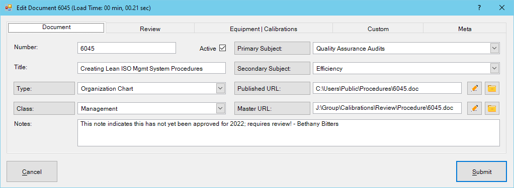 Edit Document Dialog