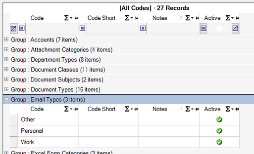 Email Type Codes