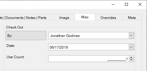 Equipment Dialog Misc Field Tab Checked Out Status