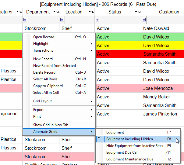 Show All Records Including Hidden Equipment