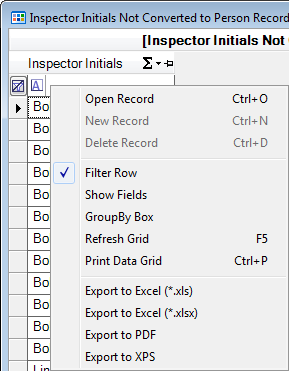 Inspector Initials Popup Menu