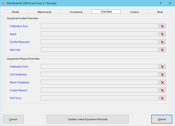 Edit Model Overrides Tab