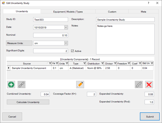 Uncertainty Budget Dialog