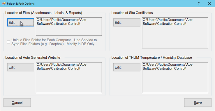 Program Options - Folders Path Locatons