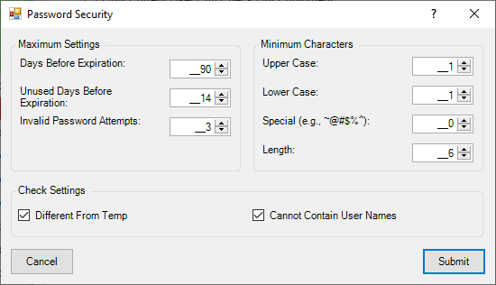 Password Security Dialog