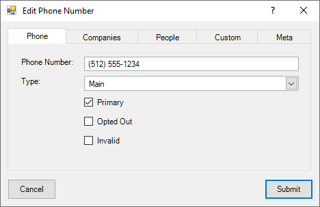 Edit Phone Number Dialog