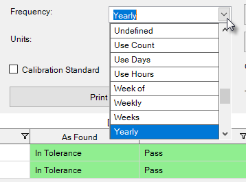 Choose Calibration Frequency Select Maintenance Frequency