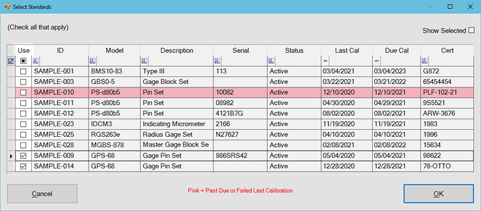 Link Standards Used in Calibration