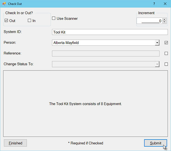 Check Out Equipment System