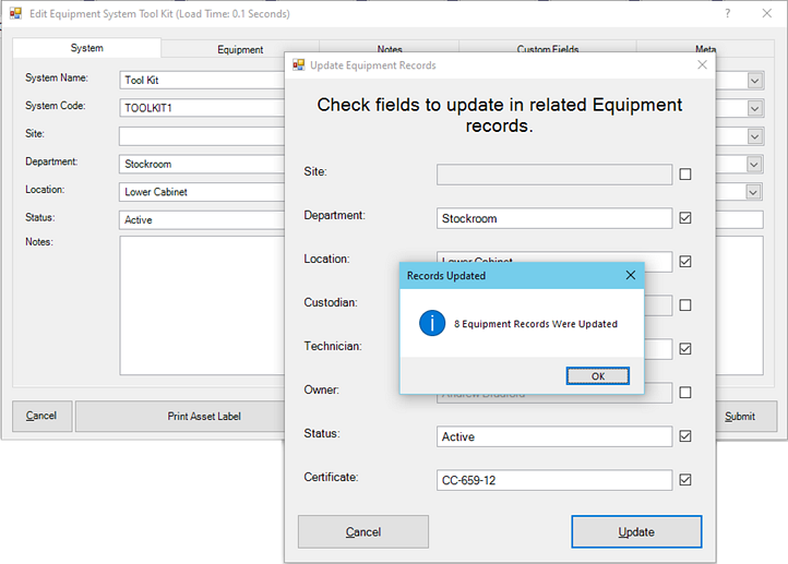 Update System and Equipment Fields