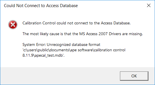 Unrecognized Database Format Dialog