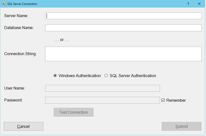 SQL Server Connection dialog